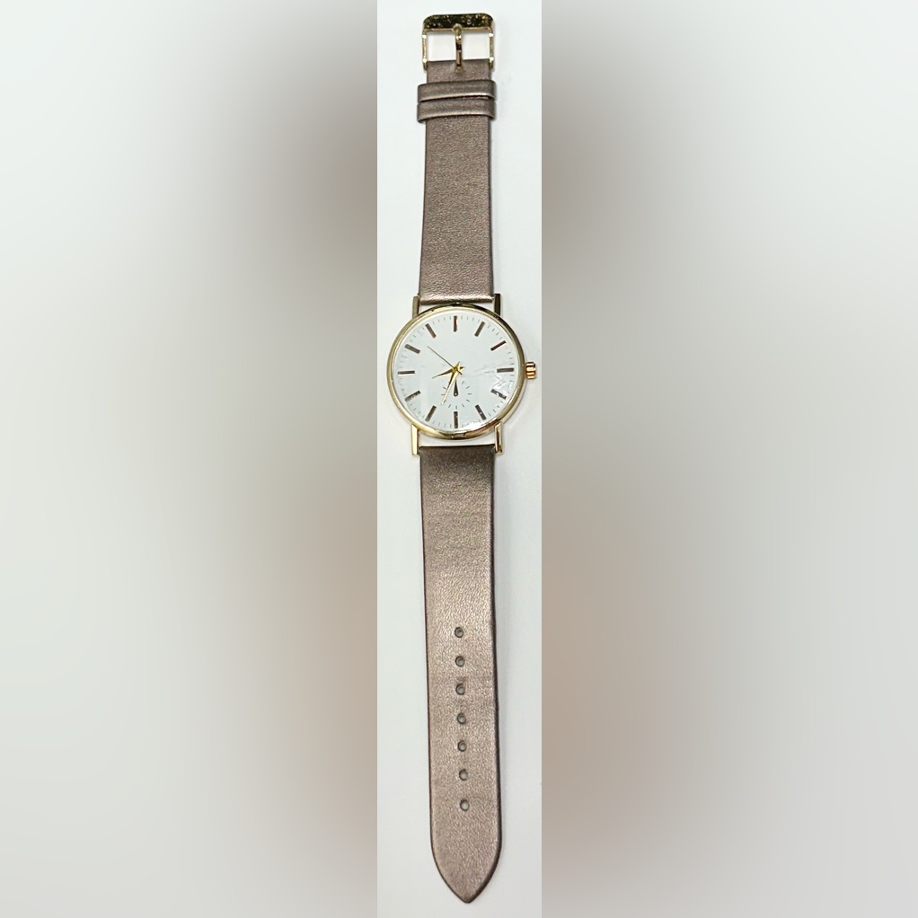 New Womens 37mm Gold Analog Watch With Dark Rose Gold Band